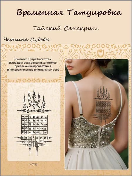 Татуировки Временные Для Взрослых "Тайские Ведические Мантры" 11x18 См, Темнеют Через 24 Часа