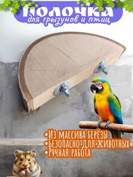 Полка в клетку для грызунов и птиц, из массива дерева, игрушка, полочка для попугаев круглая