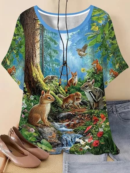 Лонгслив Женская футболка с лесными животными