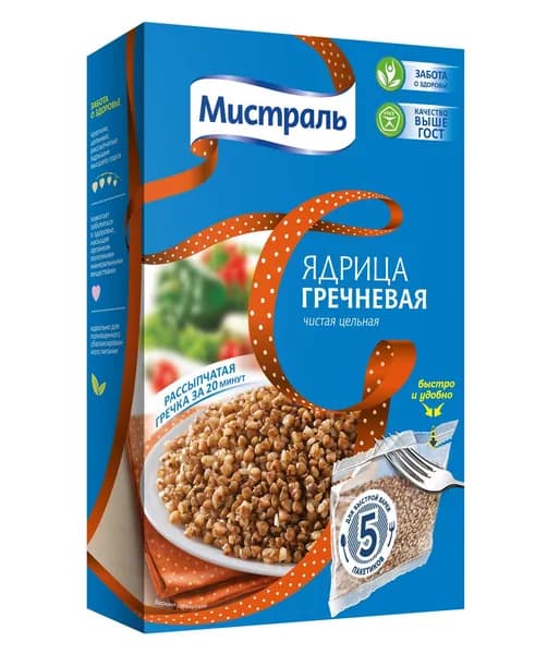 Крупа гречневая Мистраль чистая цельная (80г x 5шт), 400г