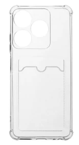 Чехол с карманом прозрачный для Tecno Spark 10/10C защитный, картхолдер / Чехол на Техно Спарк 10/10Ц прозрачная
