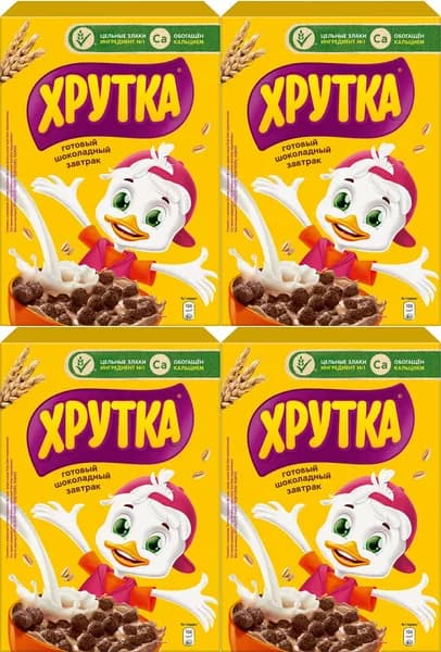 Сухой завтрак Хрутка шоколадный обогащенный кальцием, комплект: 4 упаковки по 350 г