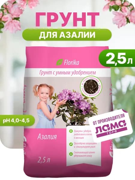Грунт для азалий и рододендронов, земля для комнатных и садовых цветов с удобрением, Florika, 2,5 л