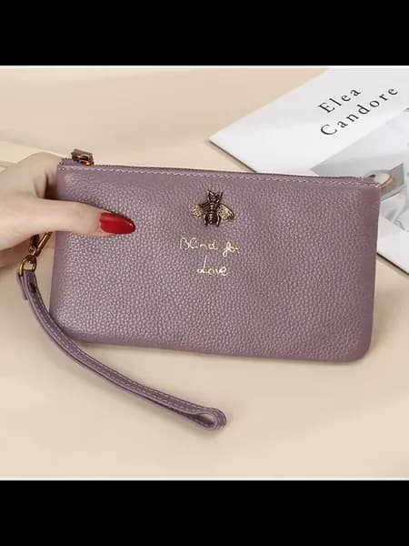Женский кошелек на молнии с пчелой, Lotus purple