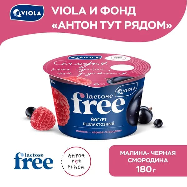 Йогурт безлактозный «Малина Черная смородина» 2,7% 180 г, Viola FREE