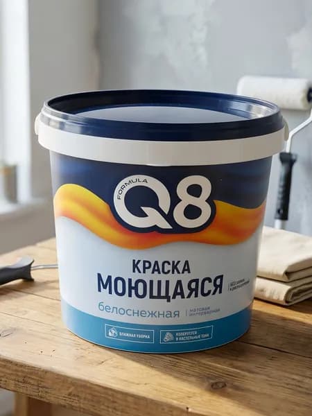 Краска воднодисперсионная, Formula Q8, акриловая, универсальная, моющаяся, влагостойкая, матовая, 1.4 кг