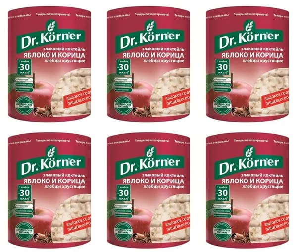 Dr. Korner Хлебцы Злаковый коктейль, яблоко и корица, 90 г, 6 уп