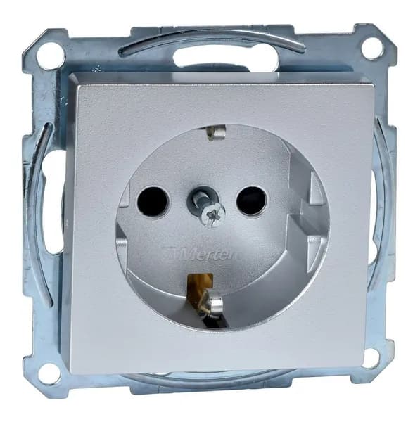 Розетка Merten SM Алюминий с заземлением безвинт. зажим Schneider Electric (MTN2301-0460)-1 шт