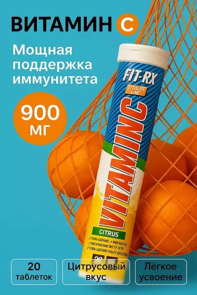 Витамин C шипучий 900 мг FIT-Rx 20 таб. растворимых с ароматом Цитруса
