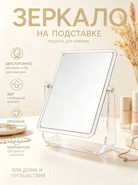 Зеркало гримерное, 15 см х 18 см, 1 шт