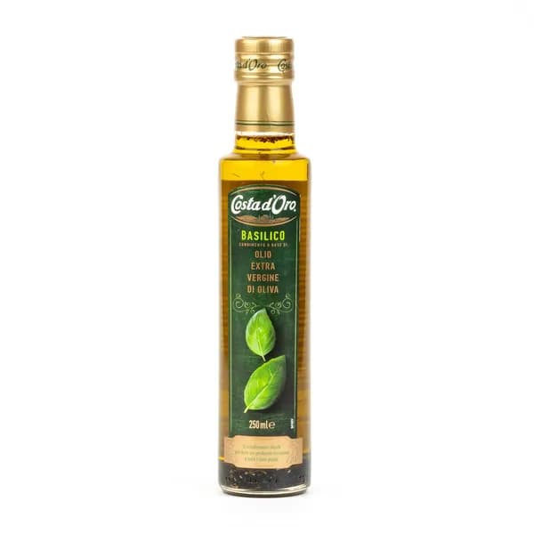 Масло оливковое COSTA D'ORO Extra Virgin нерафинированное высшего качества со вкусом и ароматом базилика 250 мл стеклянная бутылка
