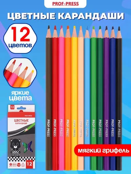 Карандаши цветные для рисования мягкие, набор 12 цветов пластиковые