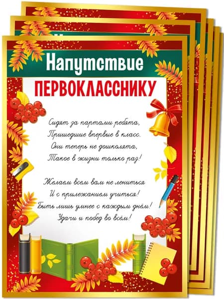 Напутствие первокласснику, комплект 20 шт, мелованная бумага, 20х29 см.