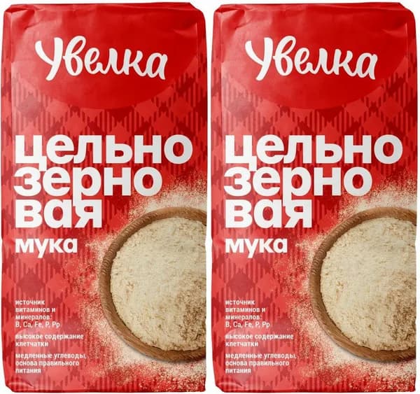 Мука Увелка Цельнозерновая 1,9 кг, комплект: 2 упаковки по 1.9 кг
