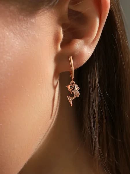 Jewelry Valley Серьги ювелирные с черными фианитами, золочение, серебро 925 пробы