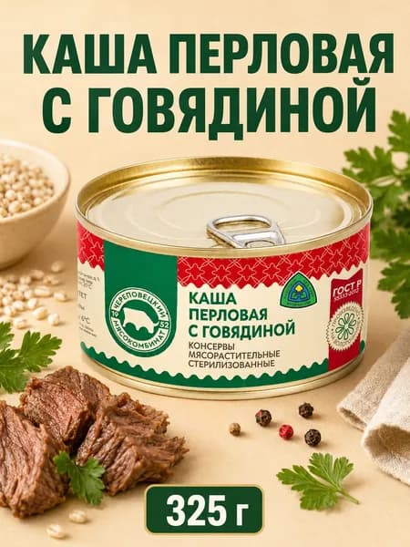 Череповецкий мясокомбинат Каша перловая с говядиной 325 грамм, 2 банки