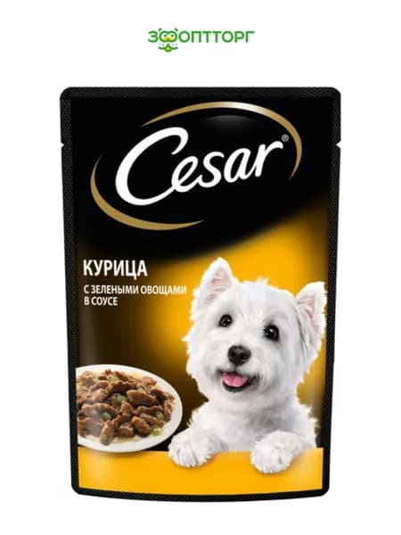 Влажный корм Cesar пауч для собак с курицей и овощами, 85 г.