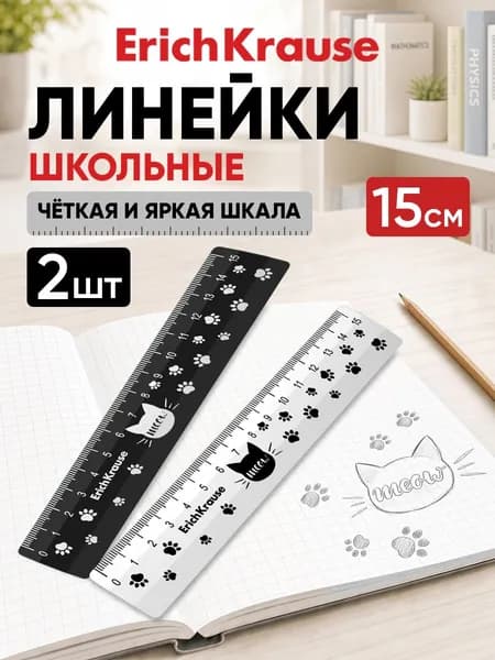 Набор из 2 пластиковых линеек ErichKrause Meow, 15см