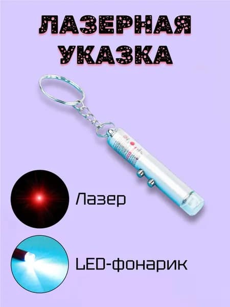 Лазерная указка/ игрушка для кошек с фонариком 55х10х10 мм серебристая