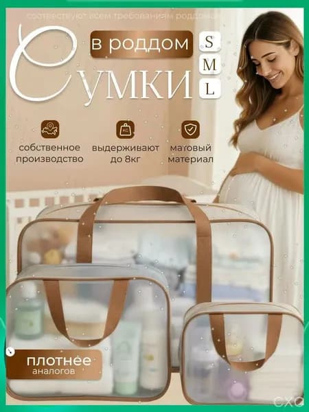 Сумки в роддом прозрачные для беременных набор 3 шт. без наполнения для мамы и малыша