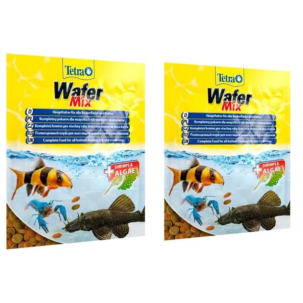 Tetra Корм сухой для травоядных, хищных и донных рыб WaferMix, с добавлением креветок, пластинки, 15 г, 2 уп/