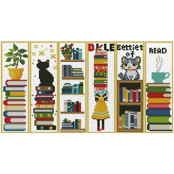 Крестиковая вышивка Кот и книга закладка, хлопок, 47 28 см, односторонняя