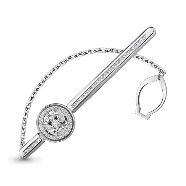 Серебряный зажим для галстука DIAMANT-ONLINE с фианитом 925 пробы