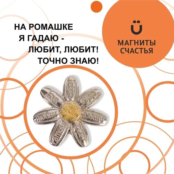 Магниты Счастья, Женский талисман любви "Влюблённая ромашка" из серебра 925