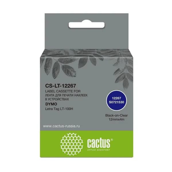 Cactus 12267 Картридж ленточный черный на прозрачном 12мм 4м