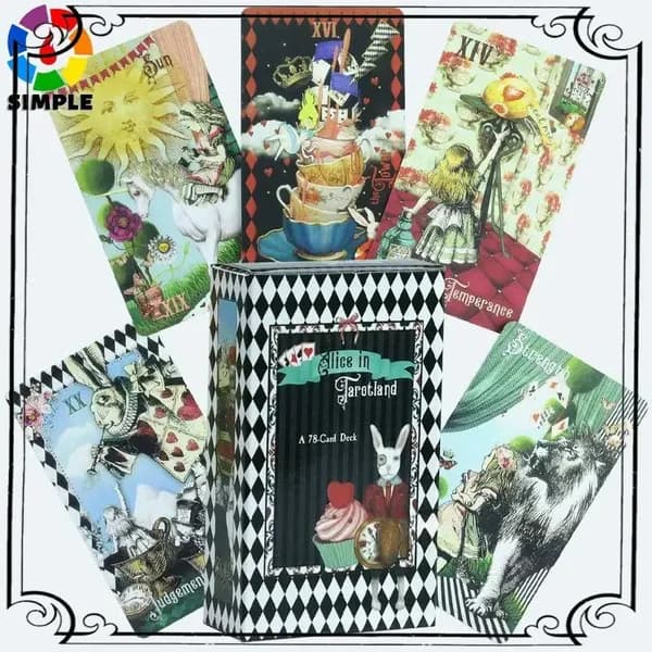 Популярный таронабор Alice in Tarotland Drink Me Edition, представленный в карманном формате для игр.