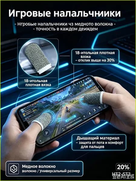 Игровые напальчники для смартфона, сенсорные напальчники из медного волокна для игр, геймерские перчатки для сенсорного экрана (серо-белые, 1 пара в упаковке)