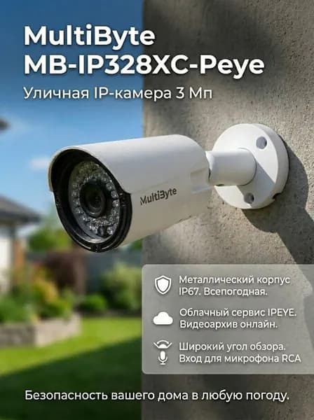 Уличная IP видеокамера MB-IP328XC-Peye, 3 Мп. облако IPeye. Металлический корпус