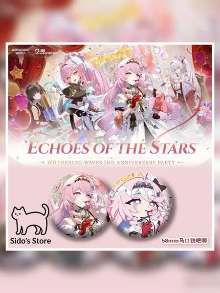 Sido Store - Набор значков Denia - Echoes of the Stars, мерч Wuthering Waves 2nd Anniversary, 2 шт.(Чиби и Стандарт), 58 мм