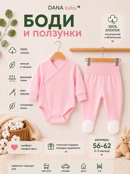 Боди на запах с длинным рукавом и ползунки для новорожденных