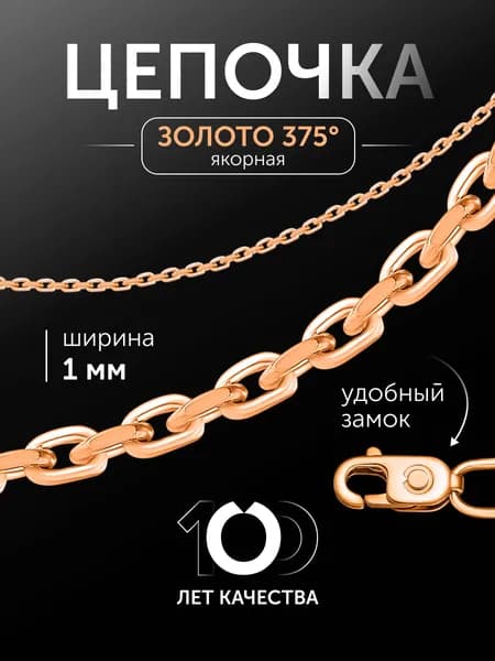 Цепочка золотая женская на шею 375 пробы Якорная полновесная