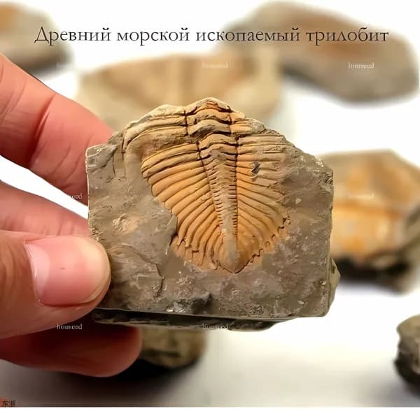Натуральный хвостовой ископаемый образец древней морской жизни трилобита