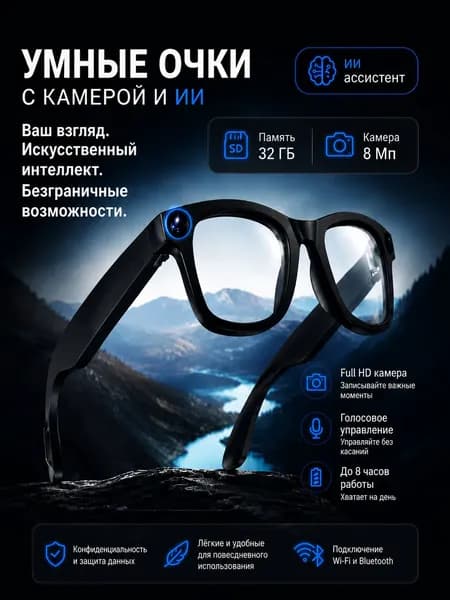 Очки с камерой Умные смарт-очки, черный