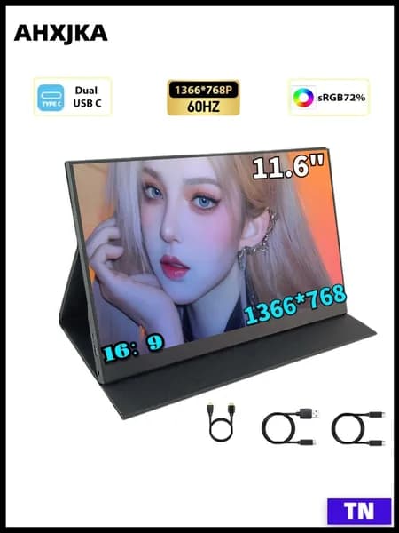AHXJKA 11.6" Монитор (S116-768-P), TN, 1366x768 HD, 60 Гц, черный
