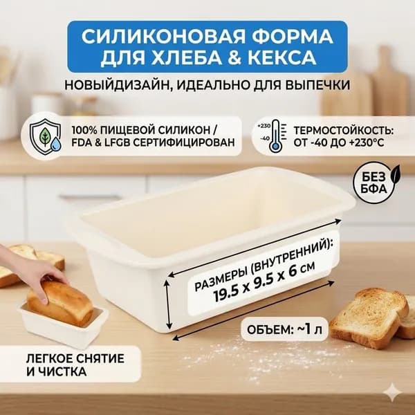 Форма для выпечки, Прямоугольная, 9.5 см x 19.5 см, 1 шт