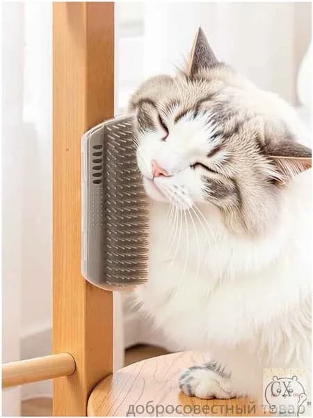 Чесалка для кошек угловая с кошачьей мятой, щетка для кошек, массажер для животных с креплением на стену. серый-скидк