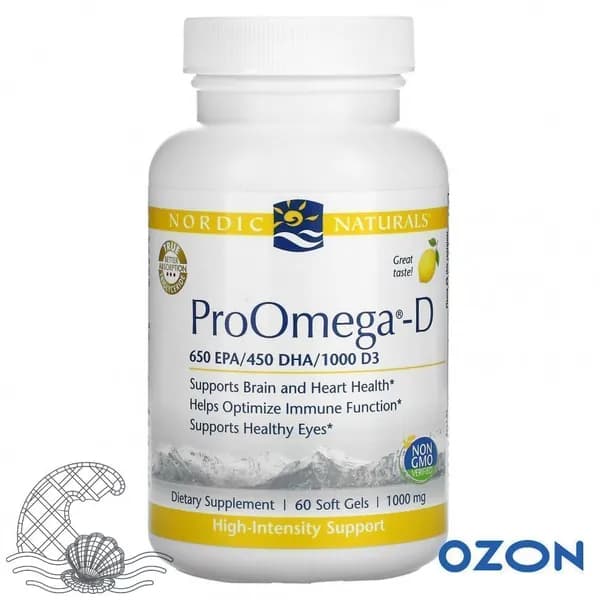 ProOmegaD, пищевая добавка, Nordic Naturals, со вкусом лимона, 60 капсул
