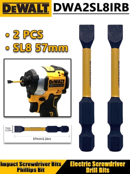 DEWALT DWA2SL8IRB Набор бит для шуруповёрта магнитные, Биты торсионные ударные, SL8 x 57 мм, 2 шт