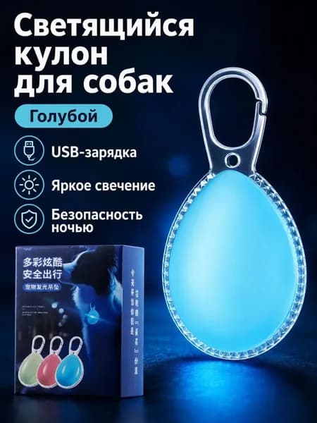 Светодиодный светящийся брелок для питомцев голубого цвета, USB-зарядка, видимость до 100 м