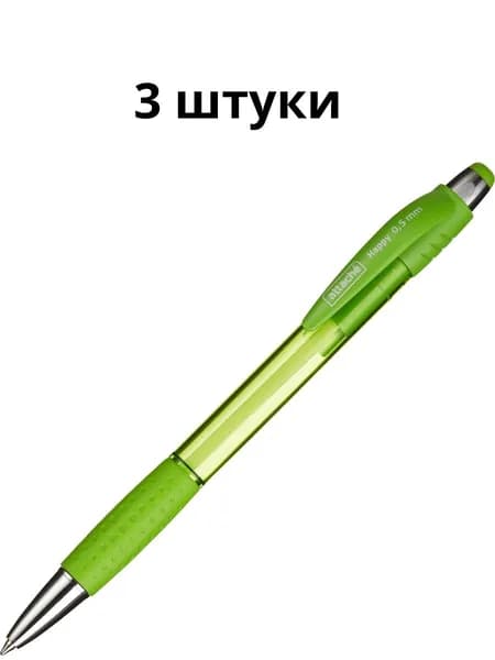 Наб 3-Ручка шариковая автоматическая Attache Happy синяя (зеленый корпус, толщина линии 0.5 мм)