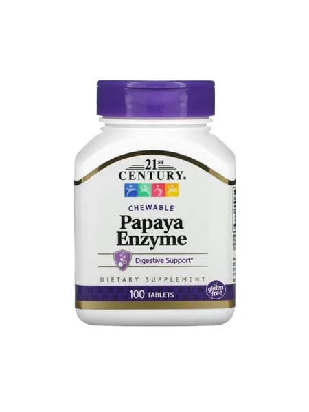 21st Century Papaya Enzyme Chewable, Жевательные ферменты папайи, 100 таблеток Антиоксидант для пищеварения, кишечника и ускорение обмена веществ