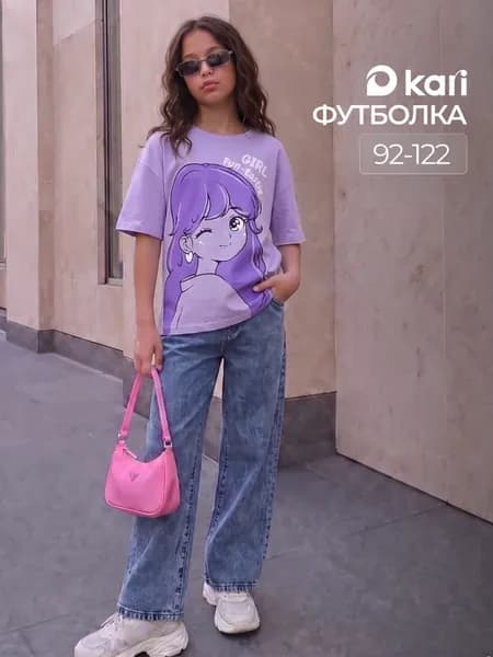 Футболка для девочки фиолетовая с принтом