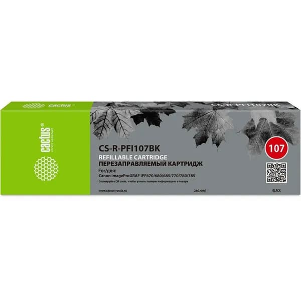 Cactus Картридж перезаправляемый струйный CS - R - PFI107BK черный для Canon imageProGRAF iPF670 680 685 770 780 785 без чипа