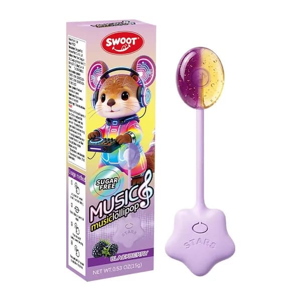 Музыкальный леденец Sweet, форма круг, вкус ежевики, фиолетовый, 15 г (3 мелодии)