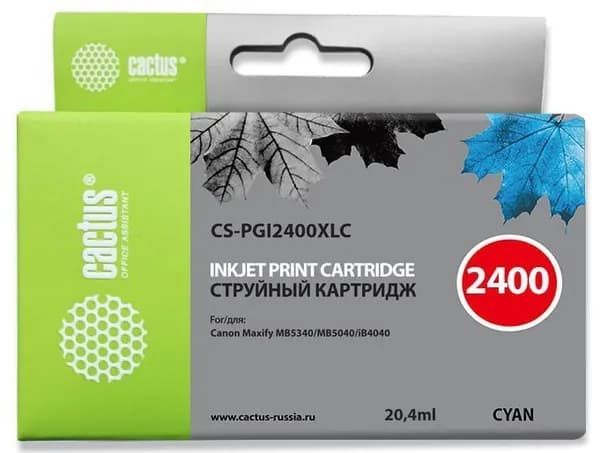 Картридж Cactus CS-PGI2400XLC голубой, для CANON MAXIFY iB4040/ МВ5040/ МВ5340