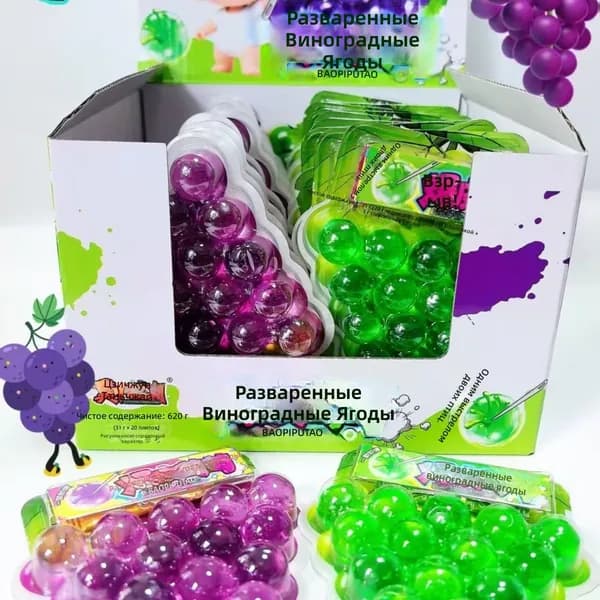 Фруктовый желе-бонс с эффектом взрыва, виноградный вкус, 31 г, упаковка 5 шт.